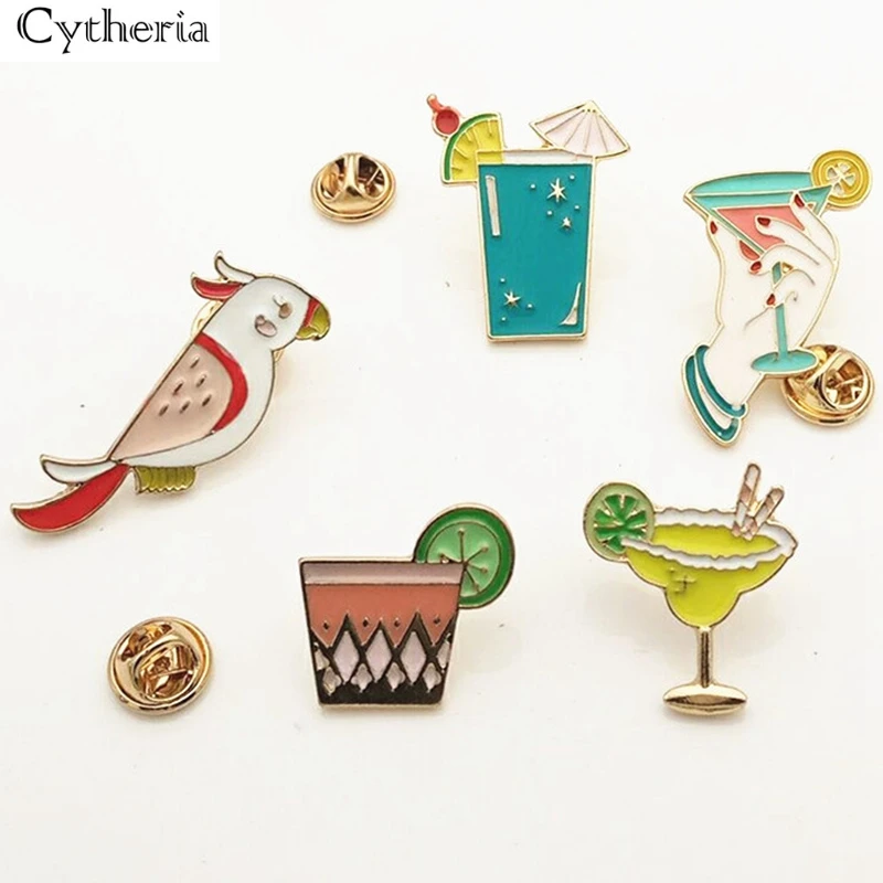 Набор эмалевых булавок в виде попугая милая лимонная чашка Пляжная ручная брошь