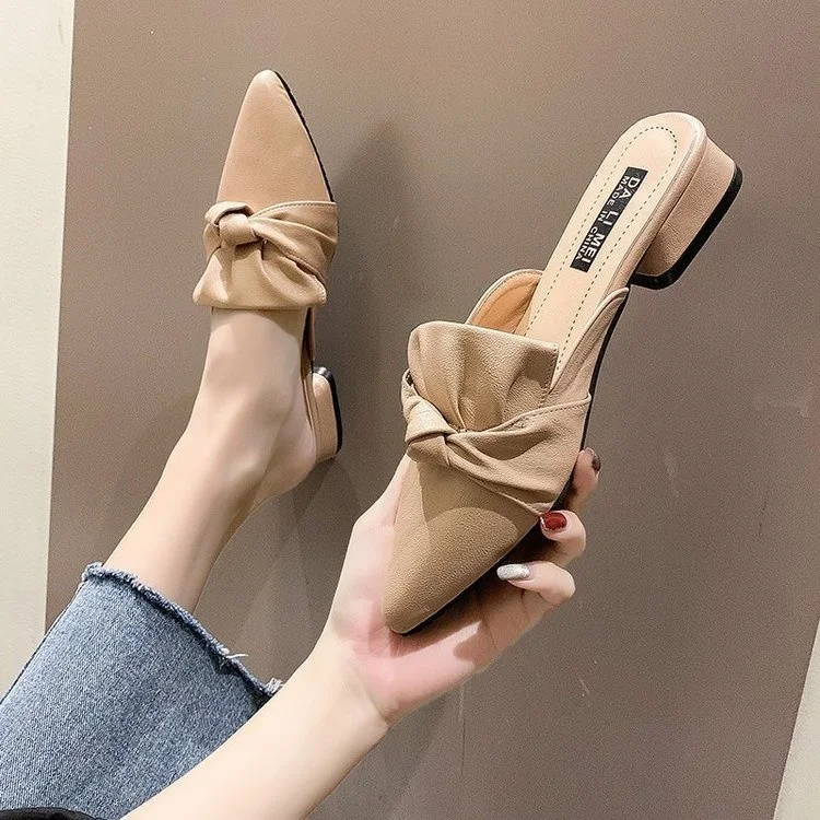 Тапки женские с острым носком плоская подошва полутапочки крутые лето | Обувь