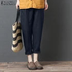 Брюки-султанки ZANZEA женские в винтажном стиле, хлопково-льняные однотонные длинные штаны с эластичным поясом, свободные штаны в стиле оверсайз, на лето