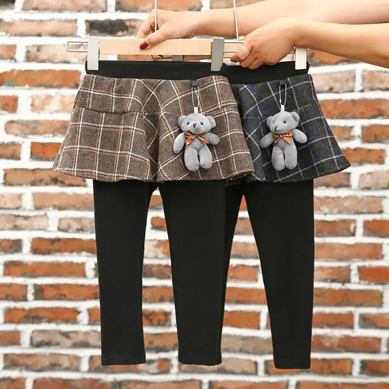 

Леггинсы в клетку для девочек, юбка из двух предметов с имитацией юбки, брюки, новинка 2021, хлопковая клетчатая плиссированная юбка, брюки