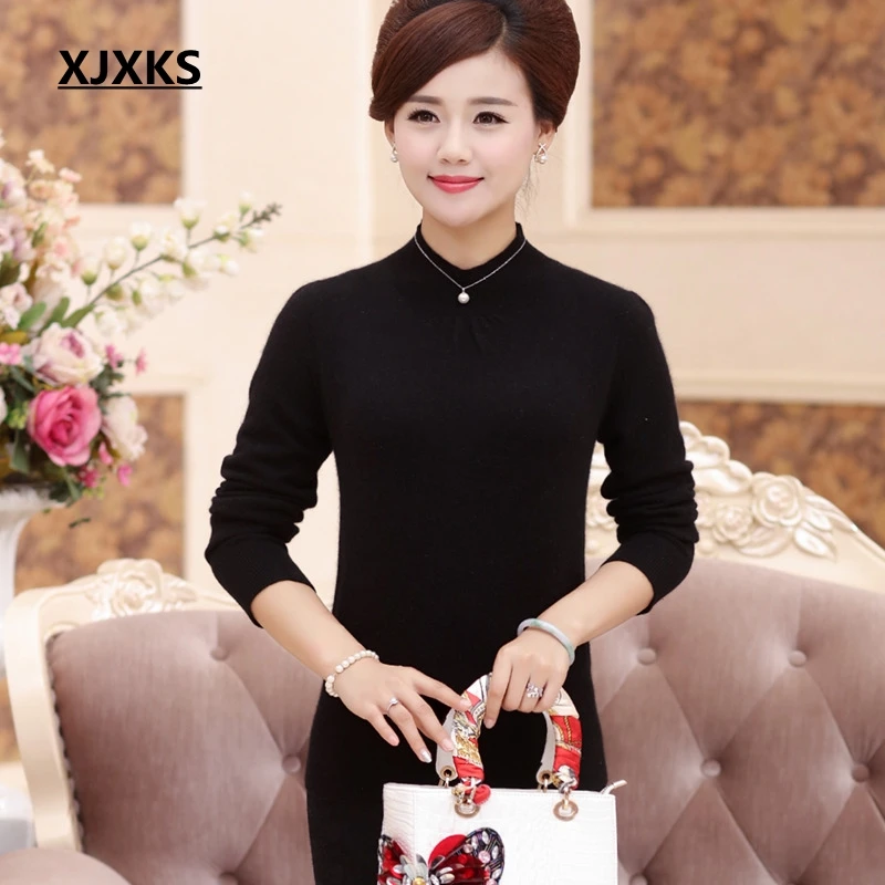 XJXKS Spring And Summer Turtleneck Sweater Women Solid Knitted Sweaters 2020 Long Sleeve Tops Basic Pullover Jumper | Женская одежда