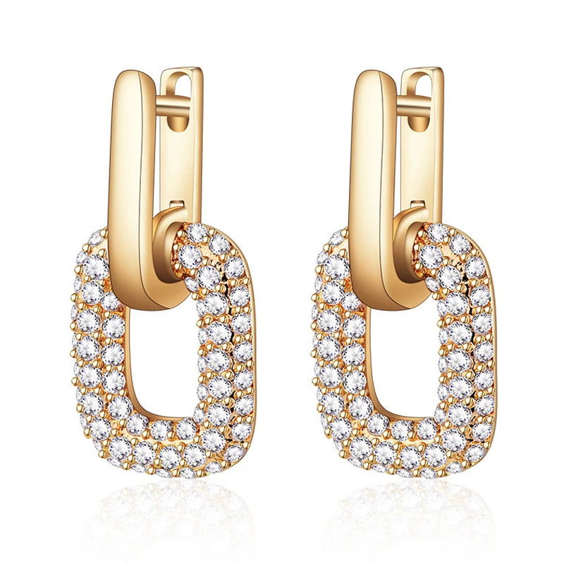 Женские классические квадратные серьги подвески с фианитом