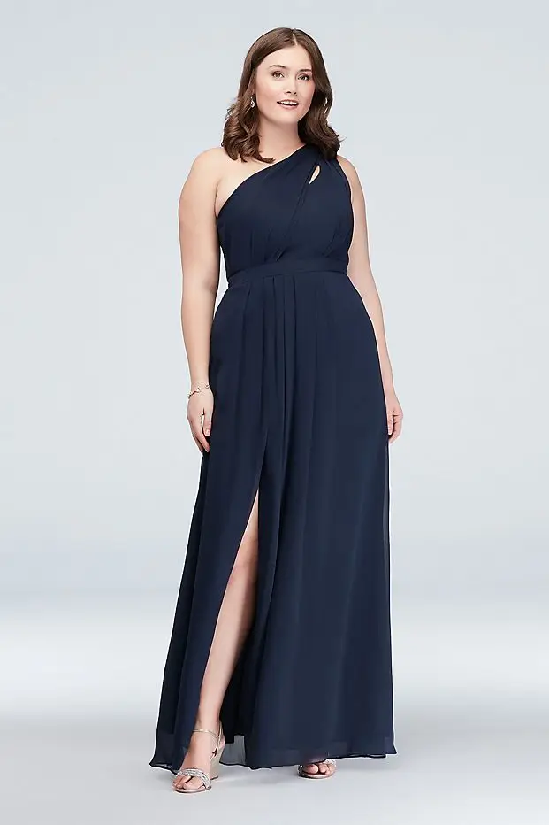 

Tailor Shop Custom Made Long One-Shoulder Crinkle Chiffon Dress Mystic Pewter Mint Portobello Mercury Color Bridesmaid Dress