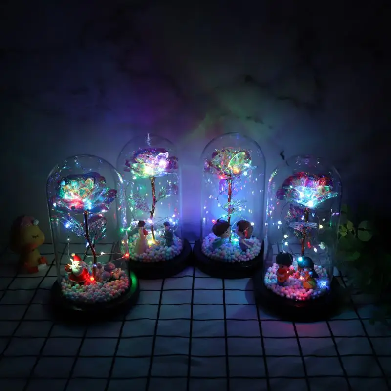 24K Фольга Золотая Милая Роза в стеклянном куполе светодиодный светильник кой для