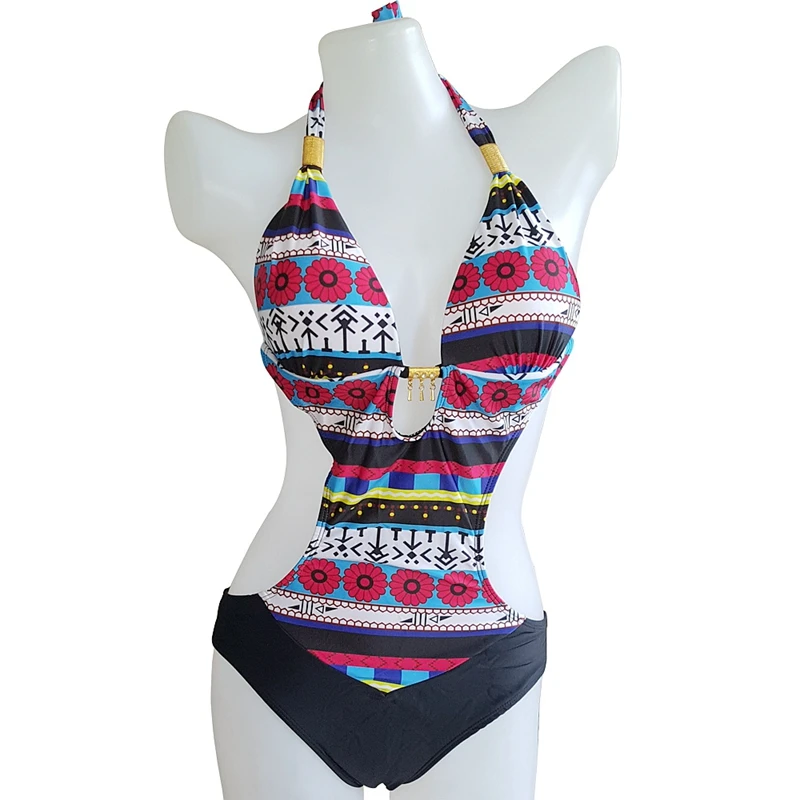 Популярный Европейский слитный купальник с принтом бикини пуш ап купальные