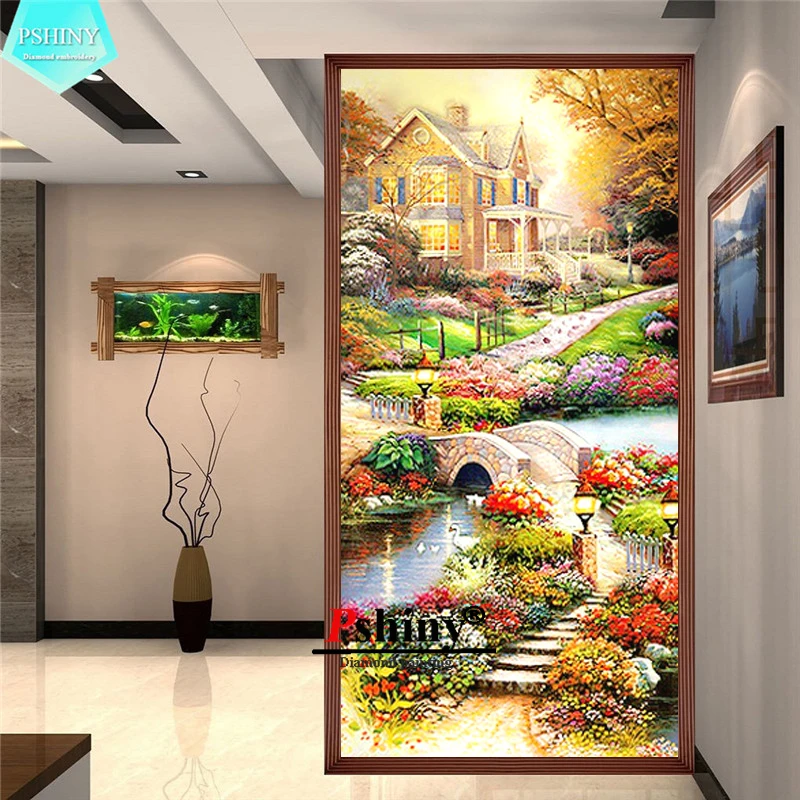 PSHINY 5D DIY Алмазная вышивка продажа сад деревня пейзаж полный дрель квадратный