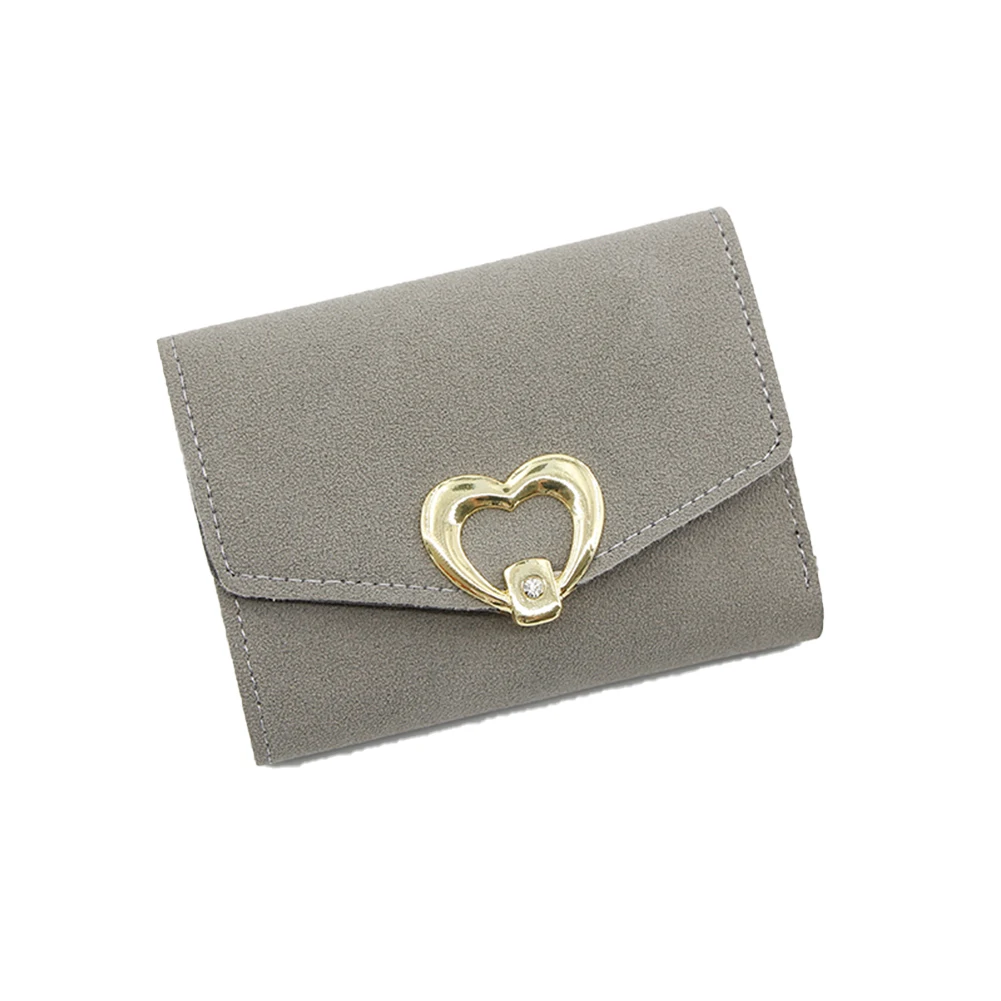 

Women PU Leather Heart Shaped Three-fold Coin Purse Fashion Short Wallet Snap Closure Portable Card Pack Wallet