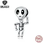 Мужские бусины с черепом на Хэллоуин BISAER ECC1617 из 100% серебра 925 пробы в стиле ретро, подвеска для самостоятельного изготовления браслетов, ожерелий, ювелирных изделий
