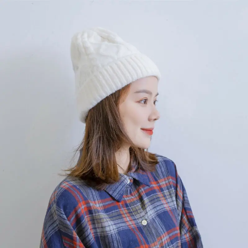 Новая зимняя женская теплая однотонная Повседневная вязаная шапка мешковатая