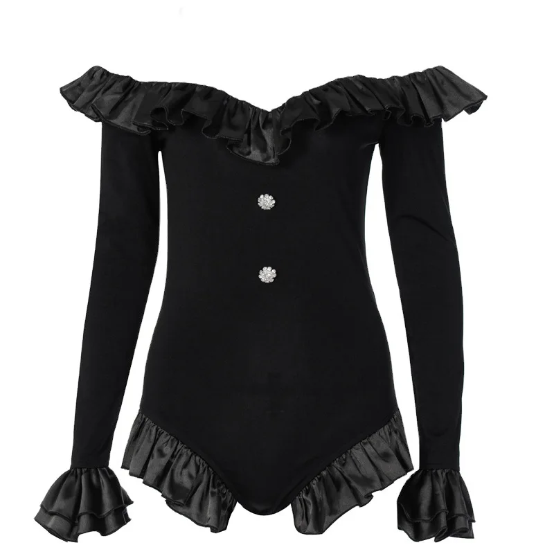 

Harajuku Punk Long Sleeve Ruffles Patchwork Tube Sexy Playsuit Spring Winter Women Fashion Streetwear Outfits Romper Bodysuit