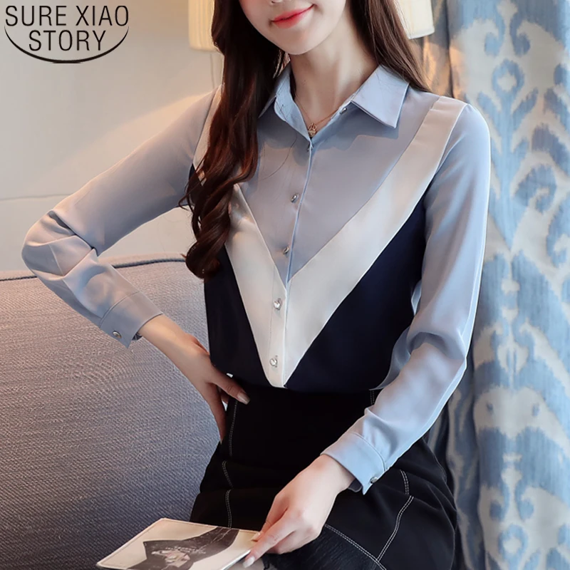 

Korean Office Lady Shirt Printing Chiffon Shirts Women Long Sleeve 2022 Autumn New Women Tops and Blouses Casual 6643 50