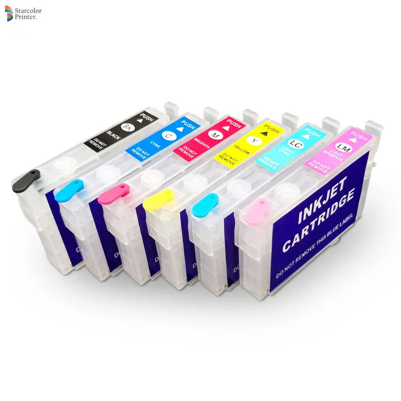 6 цветов/комплект T0791-T0796 многоразовый картридж с чипом для Epson Stylus Photo 1400 1410 P50 1500W