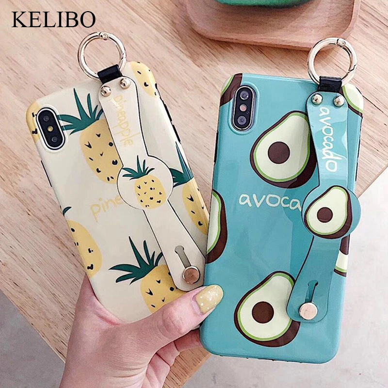 Cute Avocado Wristband Pineapple Phone Case For iphone X XR 11 MAX Soft Cover 6S 6 7 8 Plus Bling Stand Holder Coque |