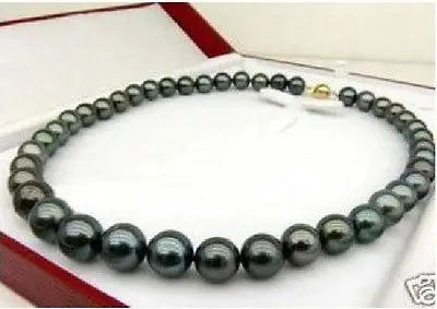 

Charming 18" AAA 10-11mm genuine natural tahitian black pearl necklace