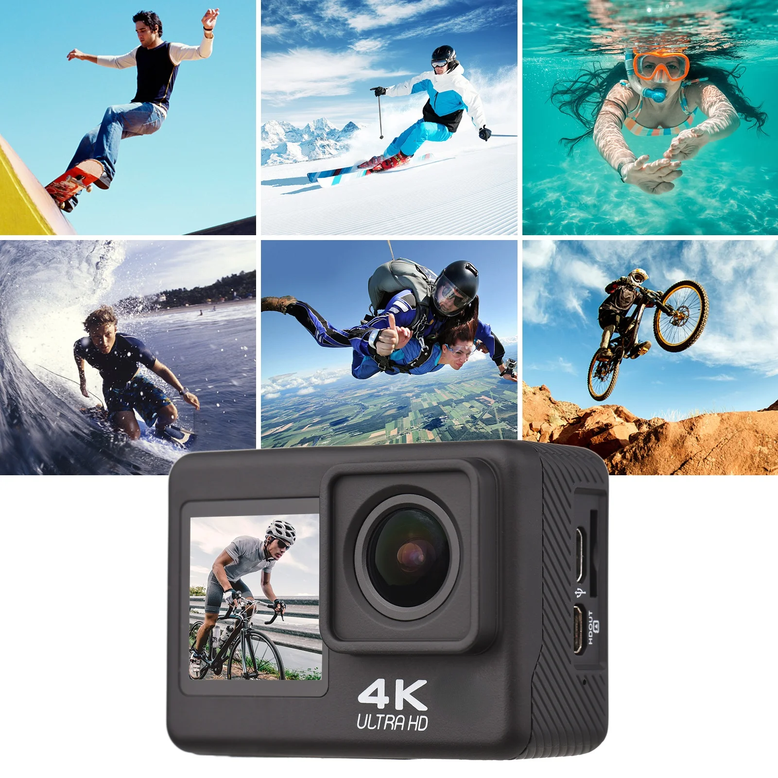 

Экшн-камера 4K 60fps Ultra WiFi двойной экран 170 широкий угол 30 м Waterproo