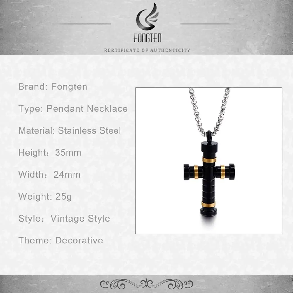 Мужской кулон-Крест Fongten черный кулон из нержавеющей стали металлическая цепочка