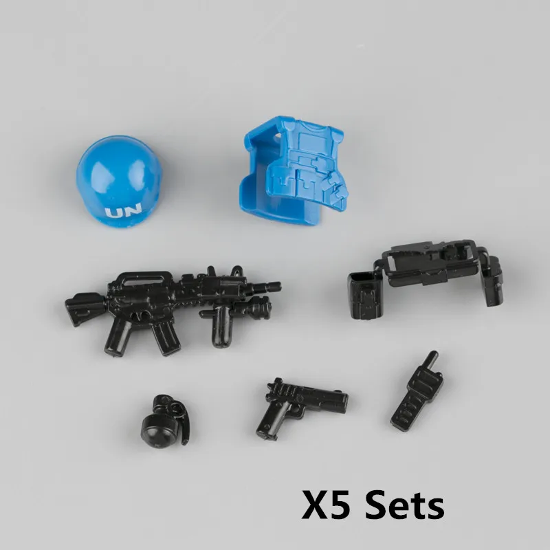 03Style-5Sets WW2 военный оружие строительные блоки аксессуары немецкая армия британский солдат шлем пистолеты кирпичи жилет для фигурки одежда для тела игрушки C132 - Цвет: 03Style-5Sets