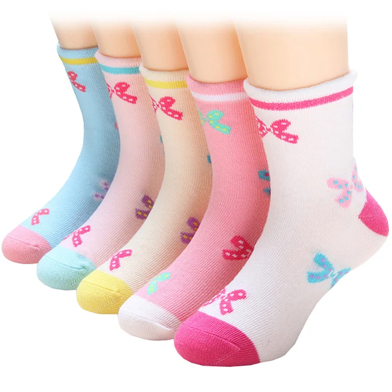 Bowknot 5 пар/партия, носки для девочек ясельного возраста, Детские милые модные повседневные Хлопковые вязаные носки с рисунком для девочек, От 1 до 12 лет - Цвет: Bowknot