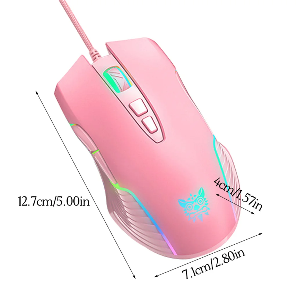 

6400 DPI Wired Gaming Mouse USB Game Mice 7 Buttons Design Breathing LED Colors for Laptop PC Gamer pink girl