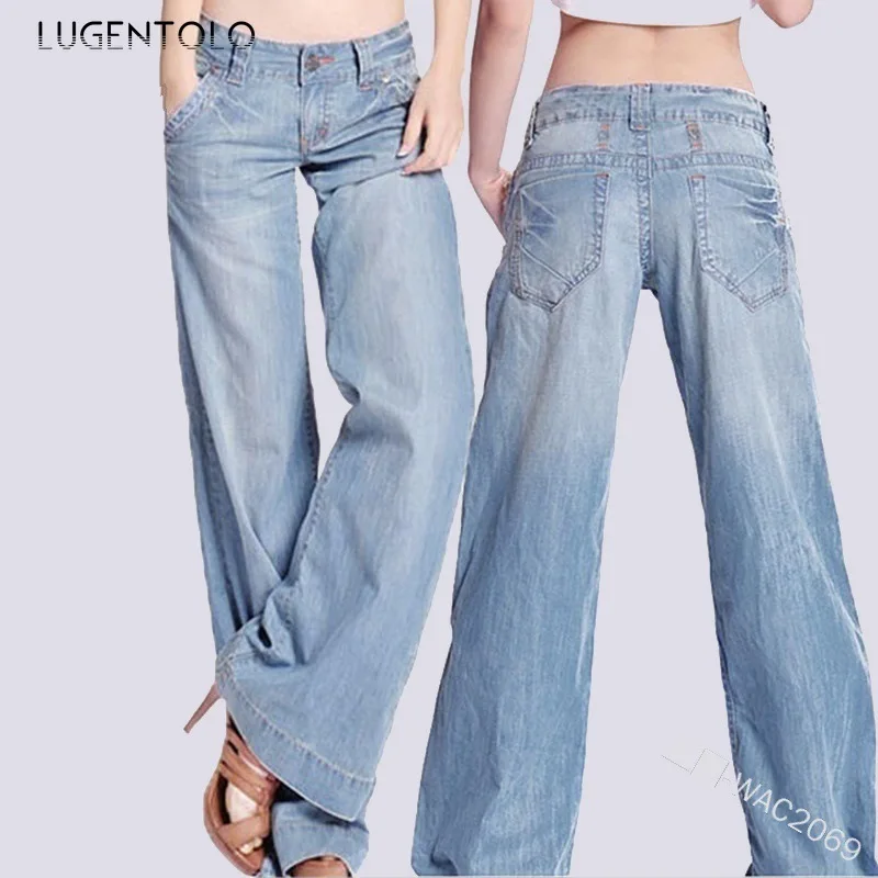 

Lugentolo Wide Leg Mom Jeans Women Long High Waist Straight Light Colored Fashion Female Simple Jeans Plus Size 5XL