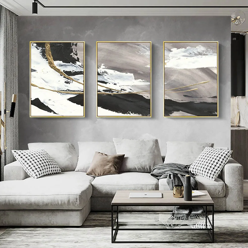 

Abstract Black and white Yellow Lines Wall Painting Modern Canvas Poster Print Nordic Wall Art Pictures Bedroom Home Decor