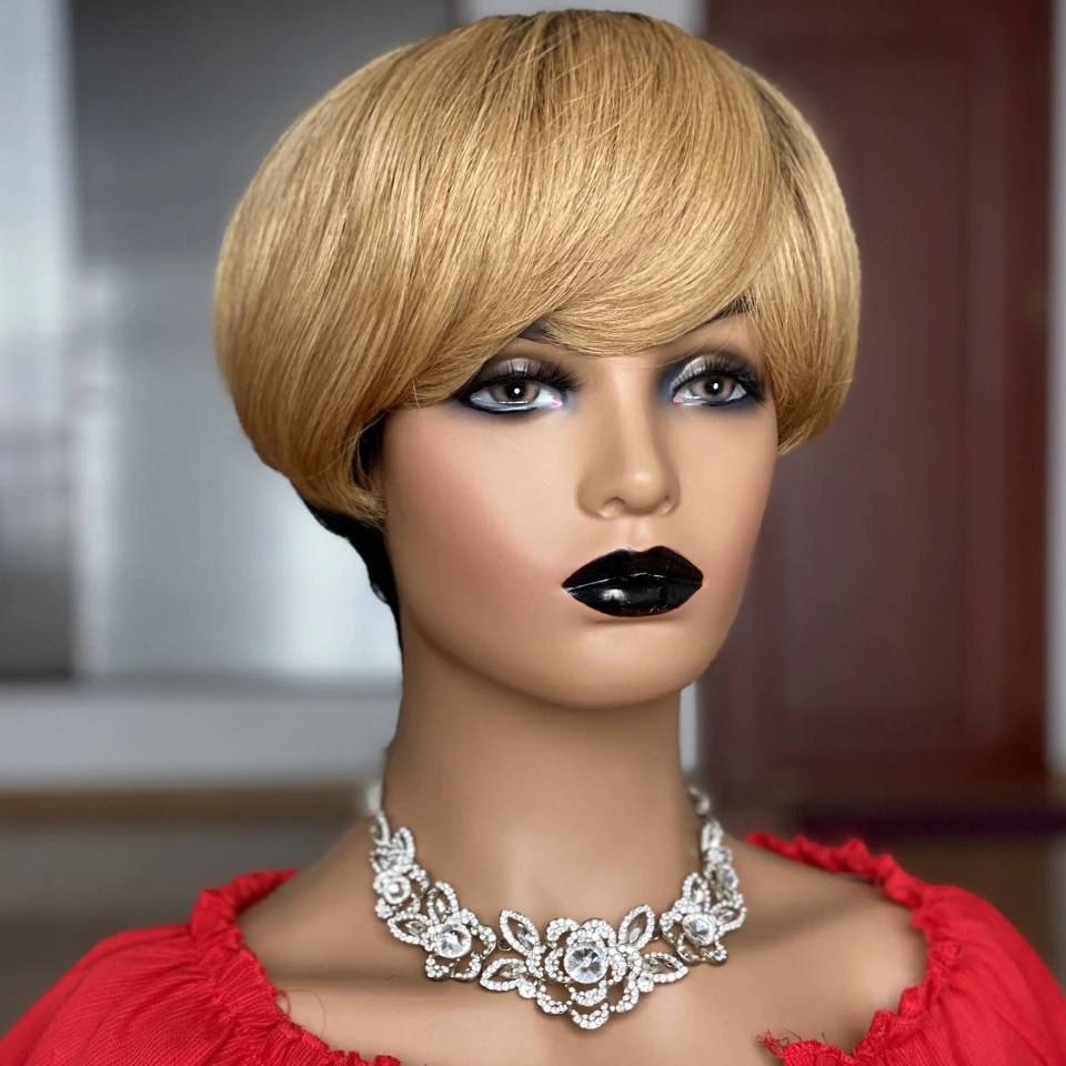 Perucas de Cabelo Humano para Preto Remy em Linha Peruca com Franja Pixie Curto Corte Peruca Reta Feminino Brasileiro Bob Completa Mahine Feito 2 em linha reta bob peruca completa mahine feito peruca com franja