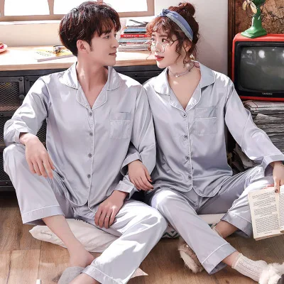 Комплект летней атласной пижамы для влюбленных повседневная одежда сна мягкий
