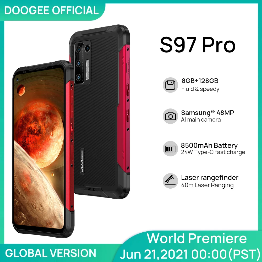 doogee s97 pro mobile phones 40m laser ranging 48mp quad camera helio g95 octa core 8500mah 8gb128gb smartphone nfc free global shipping