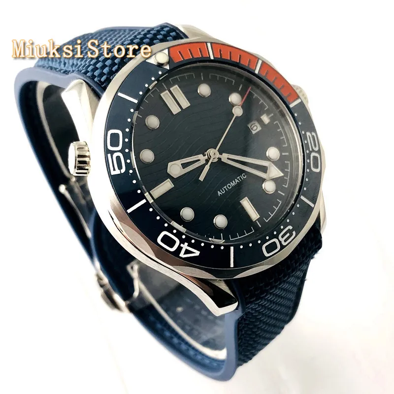 Мужские наручные часы с синим стерильным циферблатом bliger 41 мм керамическим