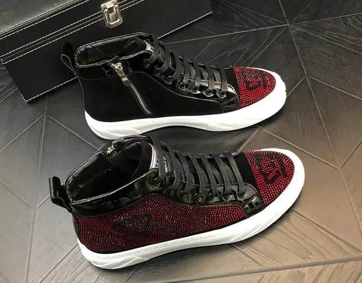 Туфли мужские высокие блестящие со стразами повседневная обувь на толстой