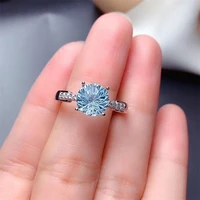 classic four claws crystal rings girls jewelry pt950 sky blue firework cut ring for women engagement finger bijou 8mm stones