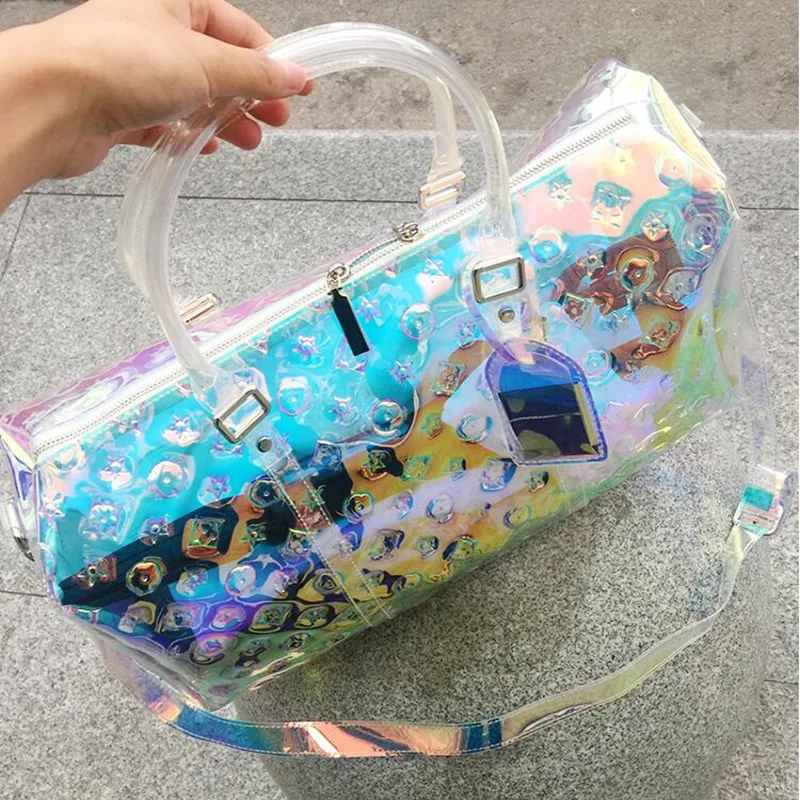 

2021 новый дизайн, Высококачественная Роскошная брендовая красочная Вместительная дорожная сумка, лазерная прозрачная сумка на одно плечо, с...