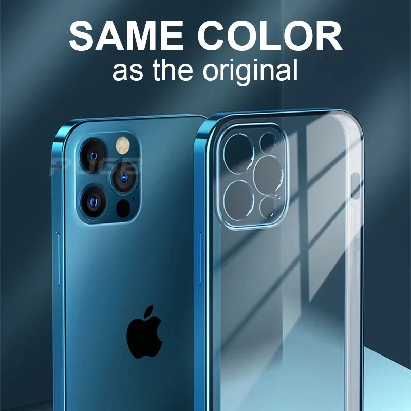 

Luxury Square Frame Plating Clear Phone Case iPhone 12 11 Pro Max Mini X XR XS 7 8 Plus SE 2020 Transparent Silicone Cover