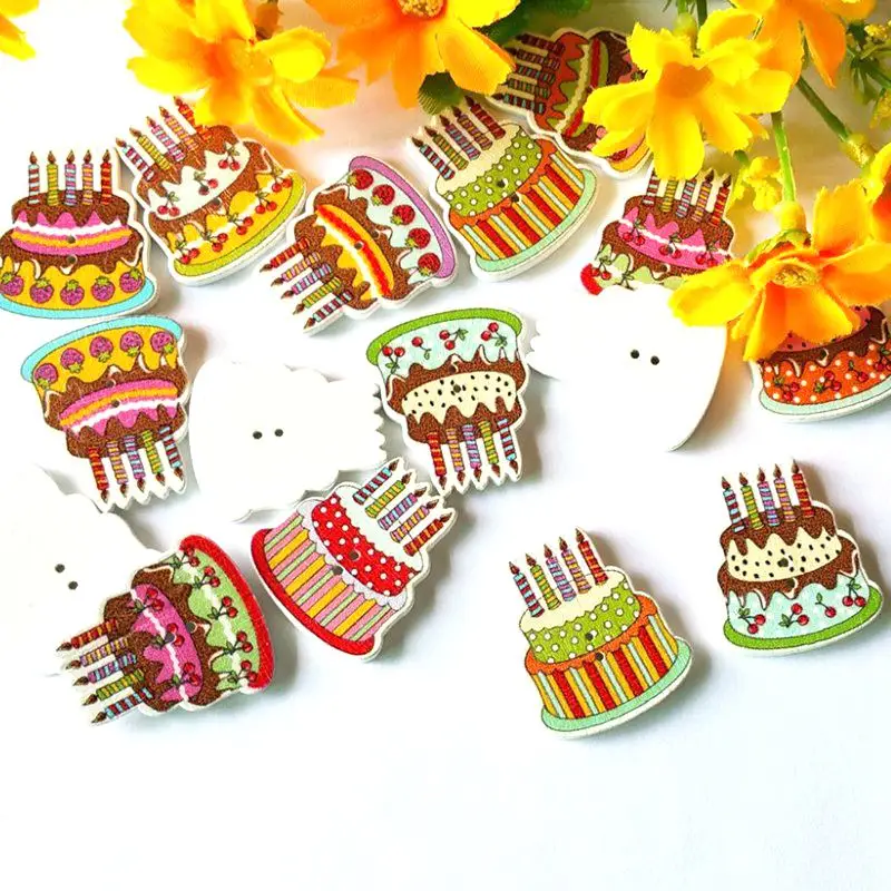 30 шт., деревянные пуговицы для украшения торта, 26 х30 мм