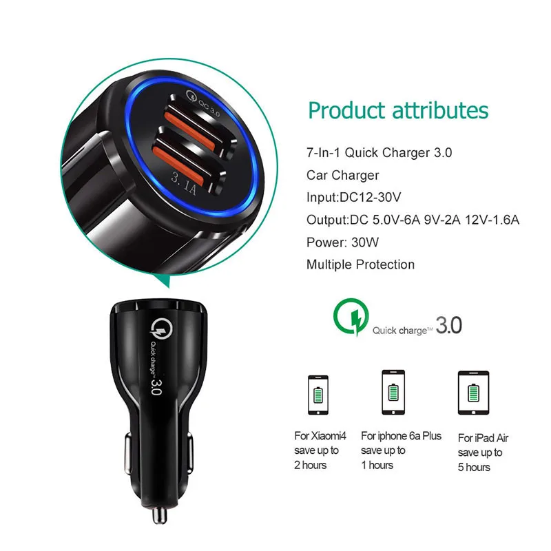 Автомобильный USB Зарядное устройство Разветвитель Прикуривателя Quick Charge Micro SD
