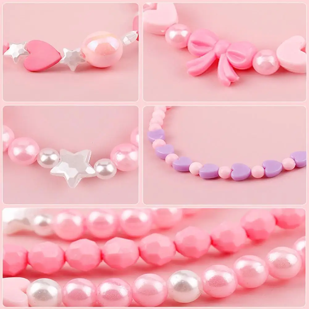 

Candy Color Acrylic Imitation Pearl Necklace For Children Cute Bowknot Bracelet Love Heart Beads Baby Fashion Jewelry