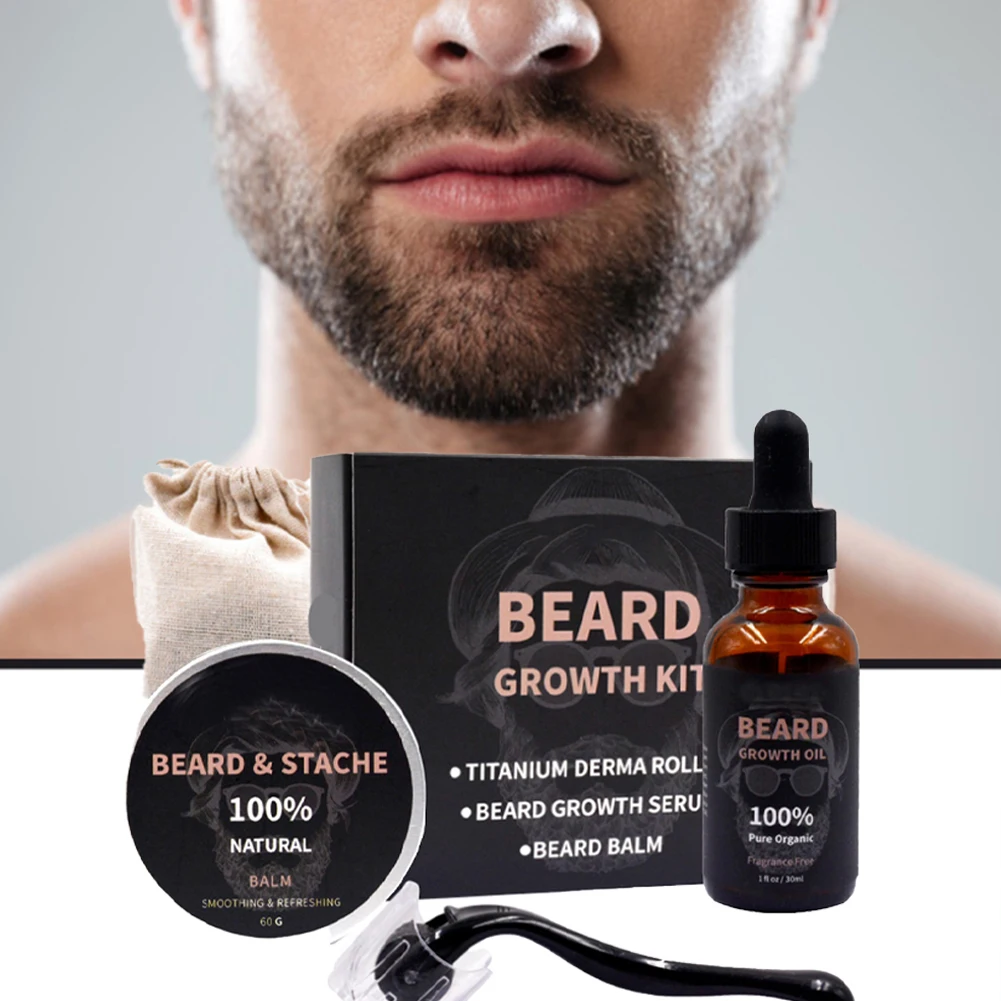 

Men Beard Growth Kit For Facial Hair Growth Beard Nourishing Growth Essential Oil Beard Derma Roller To Help You Grow A Beard