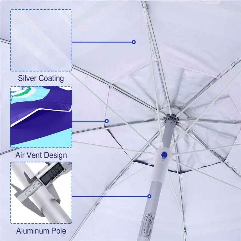 Пляжный зонт MOVTOTOP в полоску с алюминиевым каркасом защита от УФ лучей