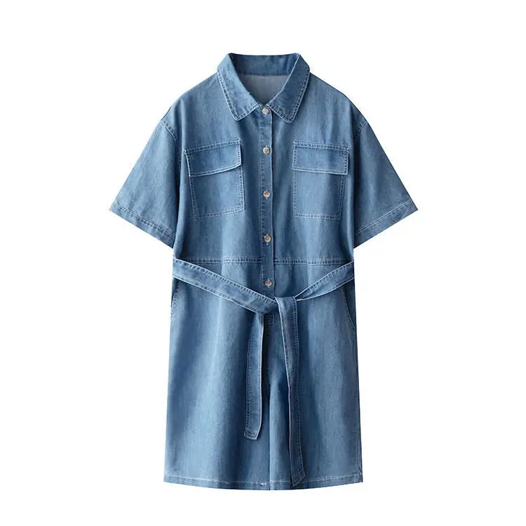

2020 New Korean Solid Color Loose Denim Jumpsuit Cowboy Pants Women's Spring Short Sleeve Playsuit Rompers