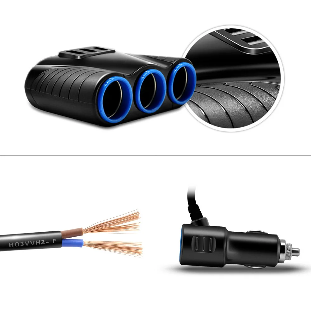 Фото 3.1A 12V Car Charger 3 in 1 Cigarette Lighter Splitter Power Adapter USB Car-charger Socket For IPhone IPad Phone DVR GPS Мобильные 3.1A 12V Car Charger 3 in 1 Cigarette Lighter Splitter Power Adapter USB Car-charger Socket For IPhone IPad Phone DVR GPS Мобильные