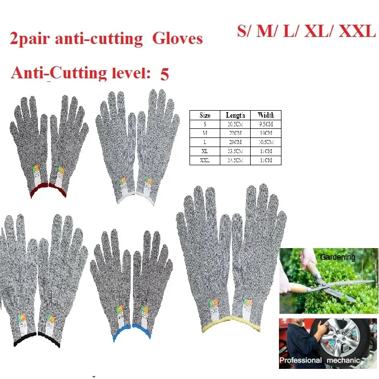 

2 Pairs Level 5 Anti-cut Gloves Safety Cut Proof Stab Resistant Kitchen Butcher Wear-resistant Safer To Cut Food