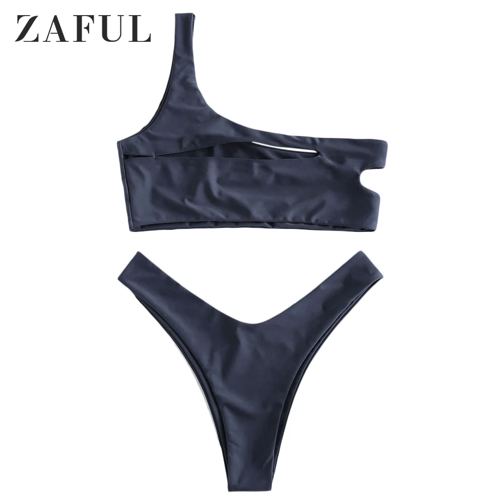 Женский комплект бикини ZAFUL на одно плечо с вырезами высокой талией без косточек