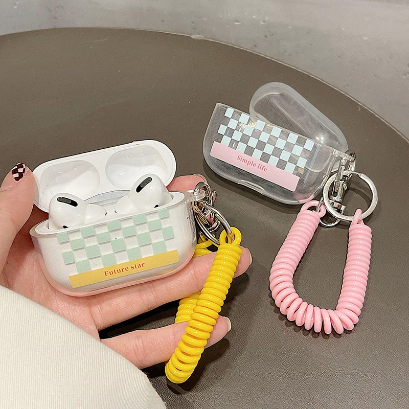 

For AirPods Case ins Fashion Lattice Soft TPU Transparent Earphone Case For AirPods 2 3 AirPods Pro Earphones Cover with Lanyard