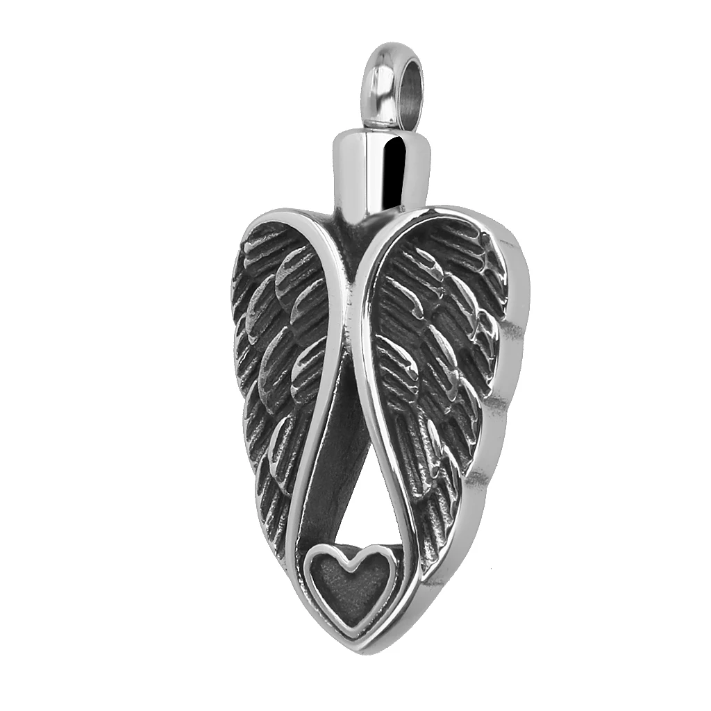 Серебряный цвет Крыло ангела сердечко кремация урна пепел держатель
