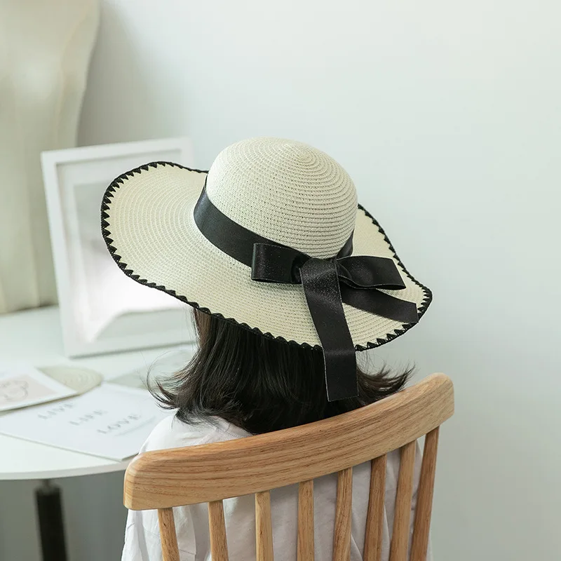 

New Summer Sun Hat for Women Wide Brim Ribbon Beach Hat Foldable Female Grils Outdoor Sun Protection Fashion Straw Hat Panama
