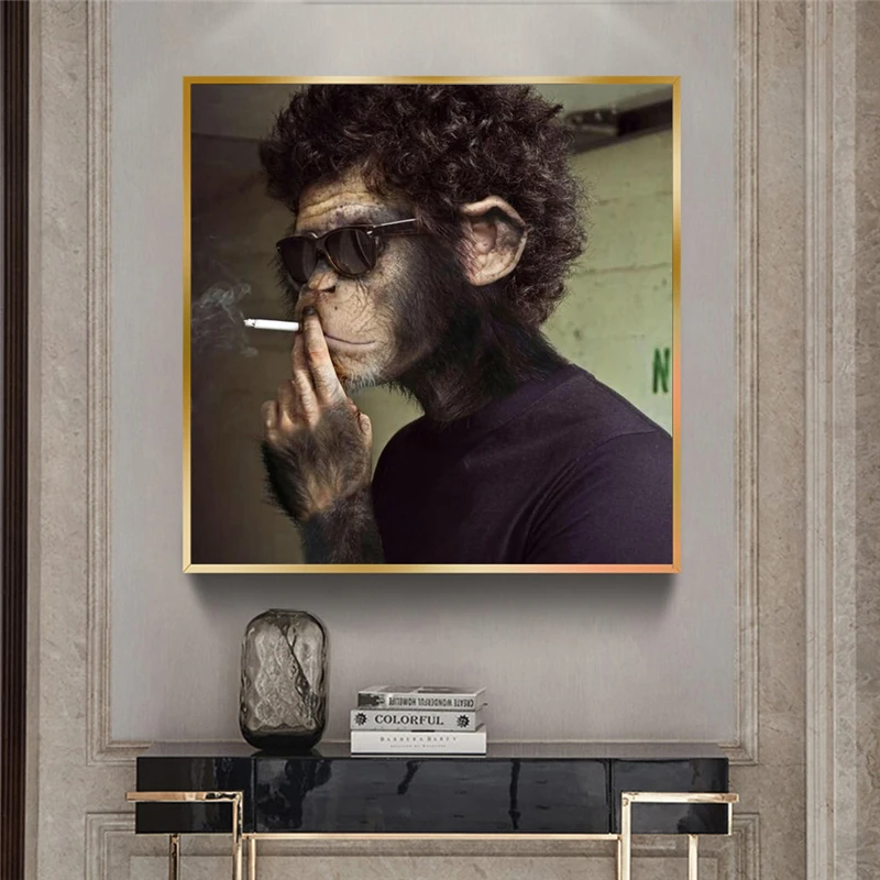 

Smoking Sunglasses Monkey Funny Animal Picture Canvas Wall Art Poster And Prints Wall Painting Room Decoration Cuadros