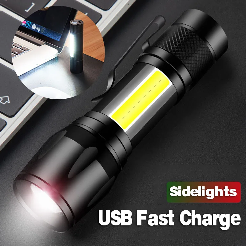 

led flashlight Mini torch rechargeable usb charging lantern tactical flashlights hunting lanterna xpe+cob linterna work lamp