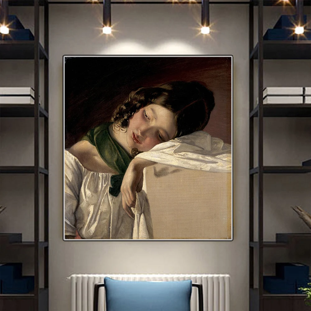 Цитон Фридрих фон амерлинг jejeune fille assoupie Canvas Холст Картина маслом Художественный
