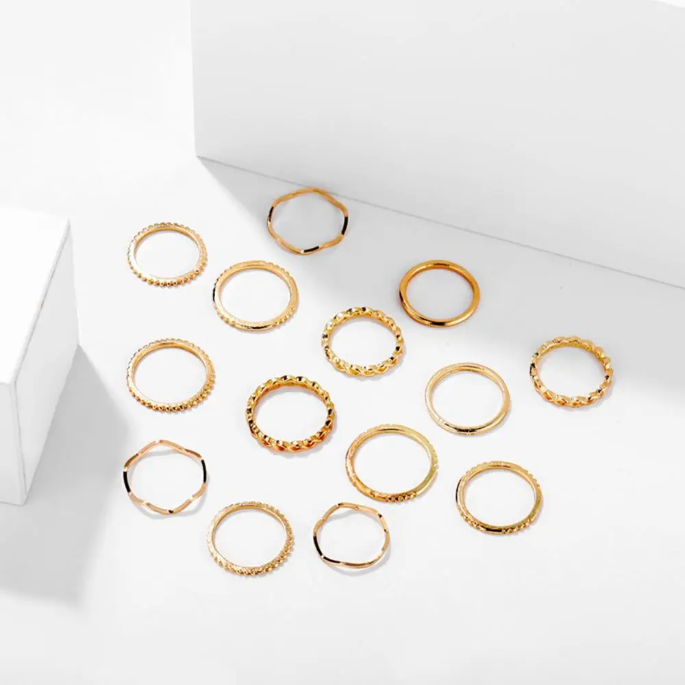 14 шт./компл. винтажное золотистое раннее кольцо для женщин геометрическое