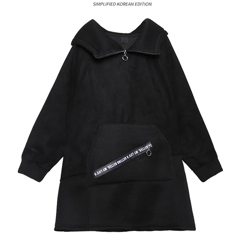 Женская толстовка с капюшоном черная Свободная кофта в стиле бойфренд хип-хоп